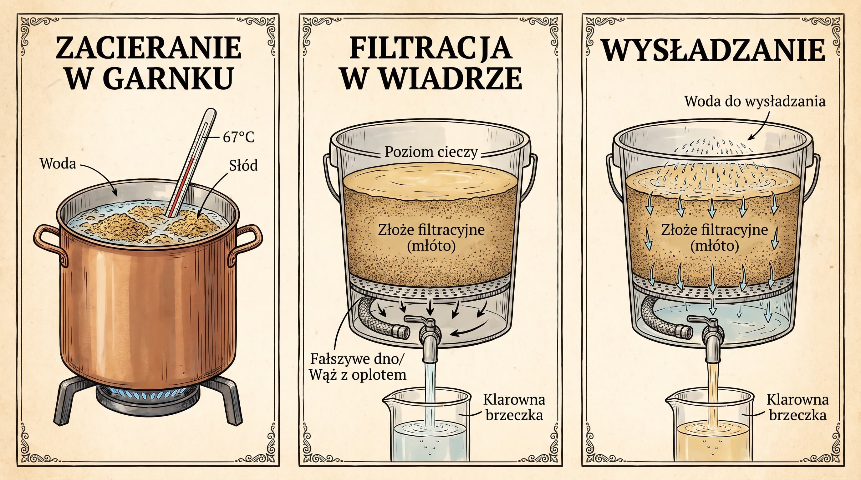 Zacieranie słodu w garnku oraz filtracja i wysładzanie w wiadrze piwowarskim