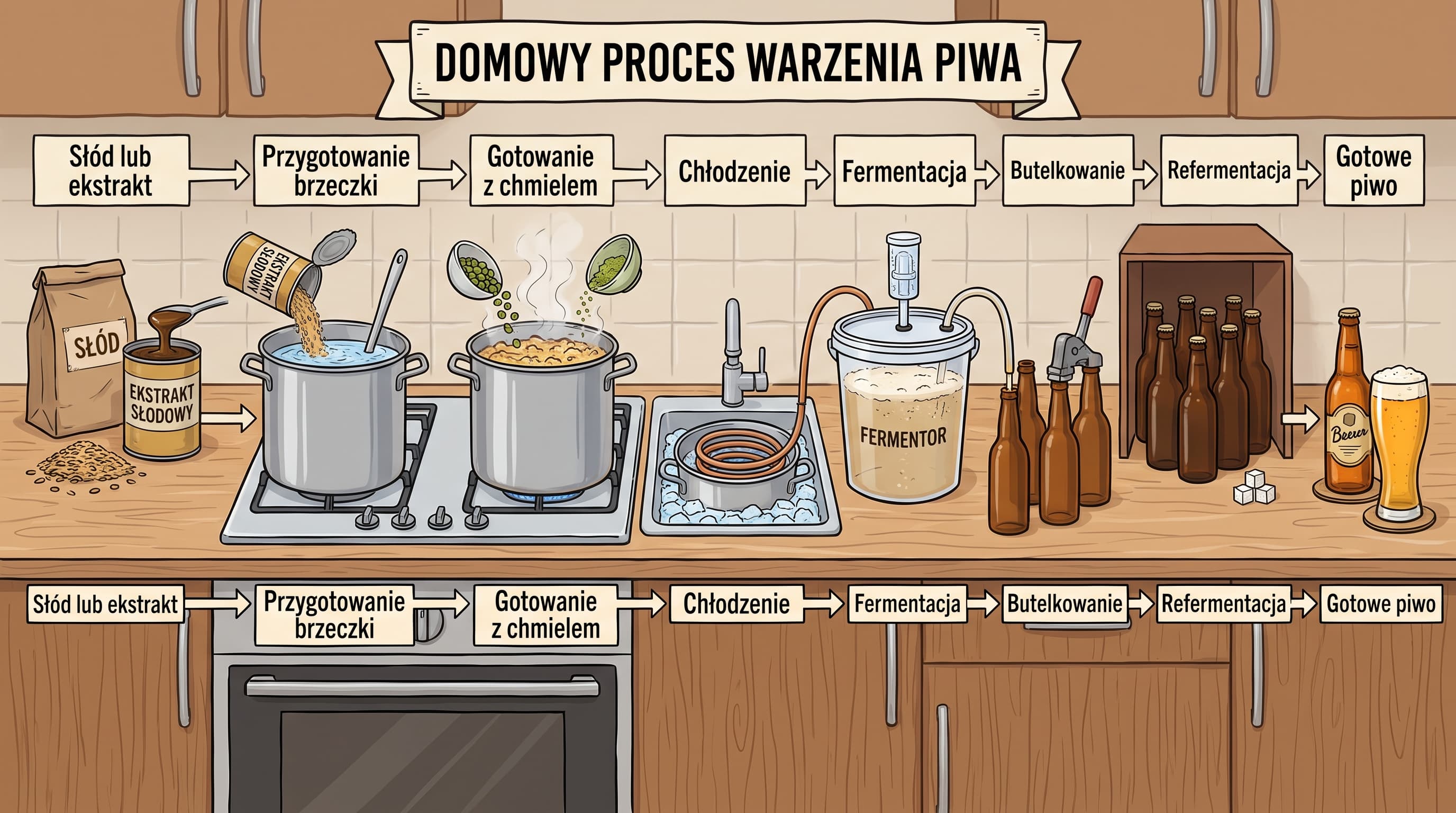 Etapy warzenia piwa w domu od przygotowania brzeczki do fermentacji i butelkowania